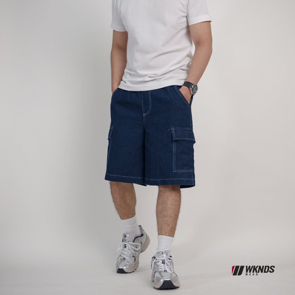 Washed Denim Cargo Jorts