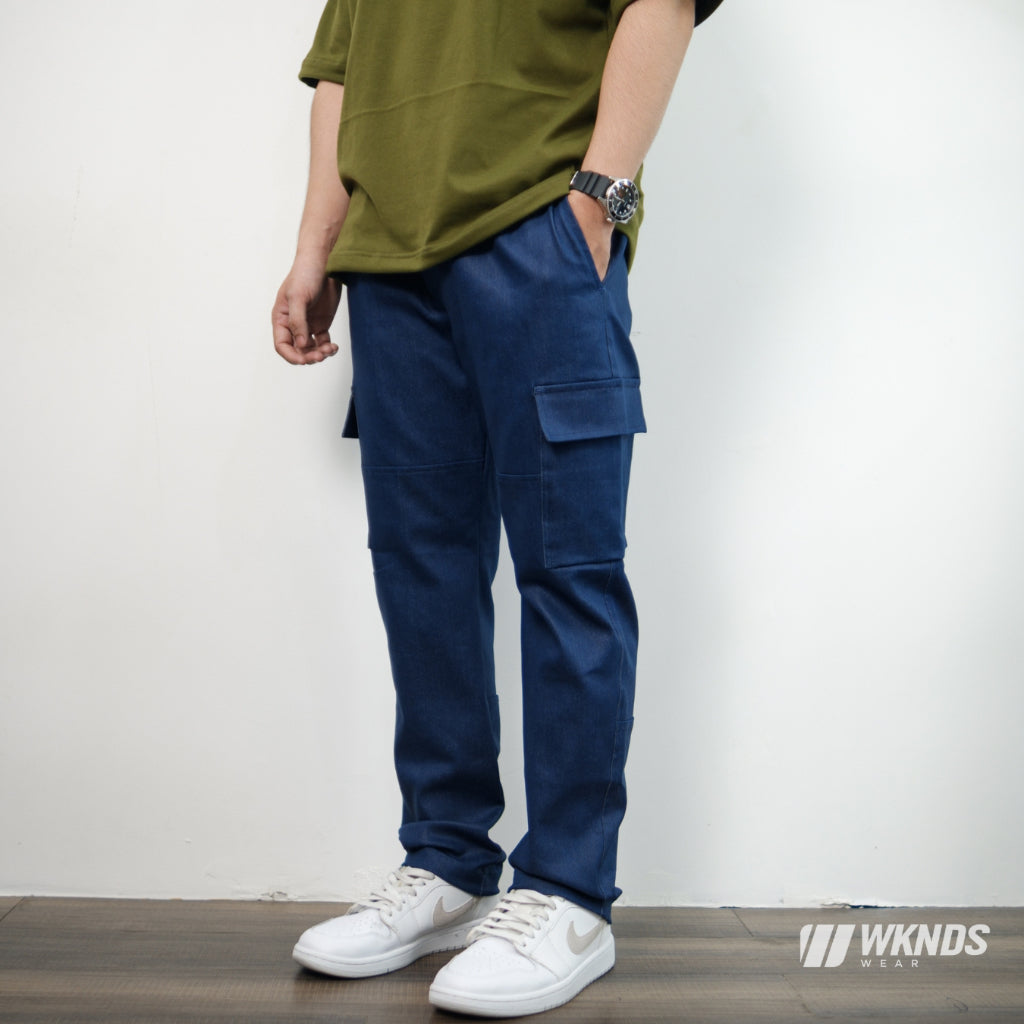 Denim Cargo Pants Straight Cut