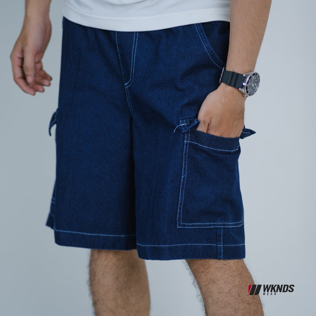 Washed Denim Cargo Jorts