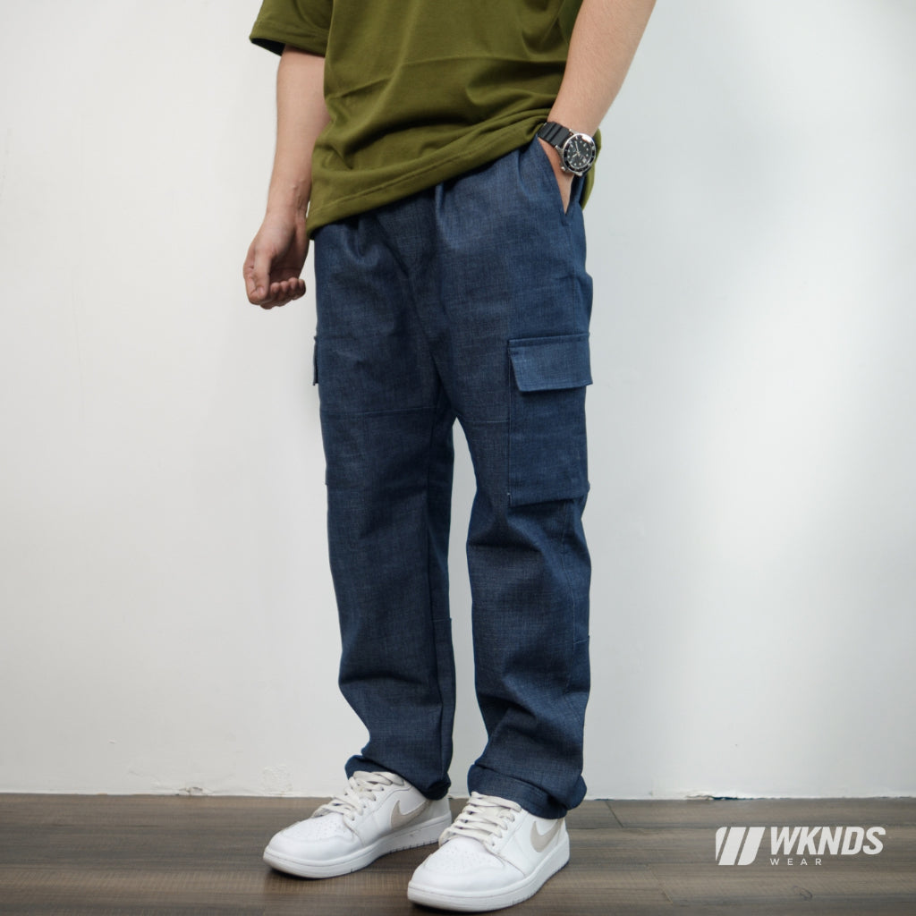 Denim Cargo Pants Straight Cut