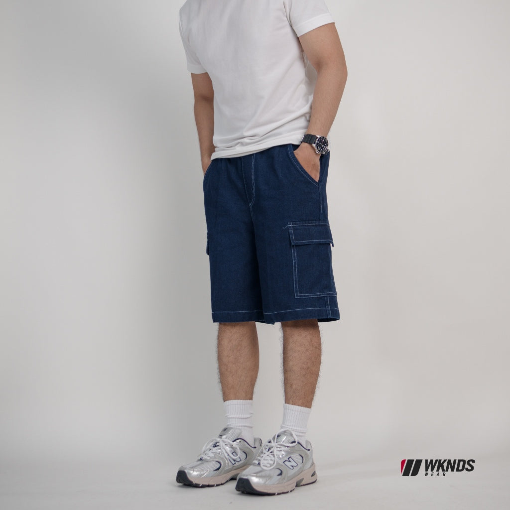 Washed Denim Cargo Jorts