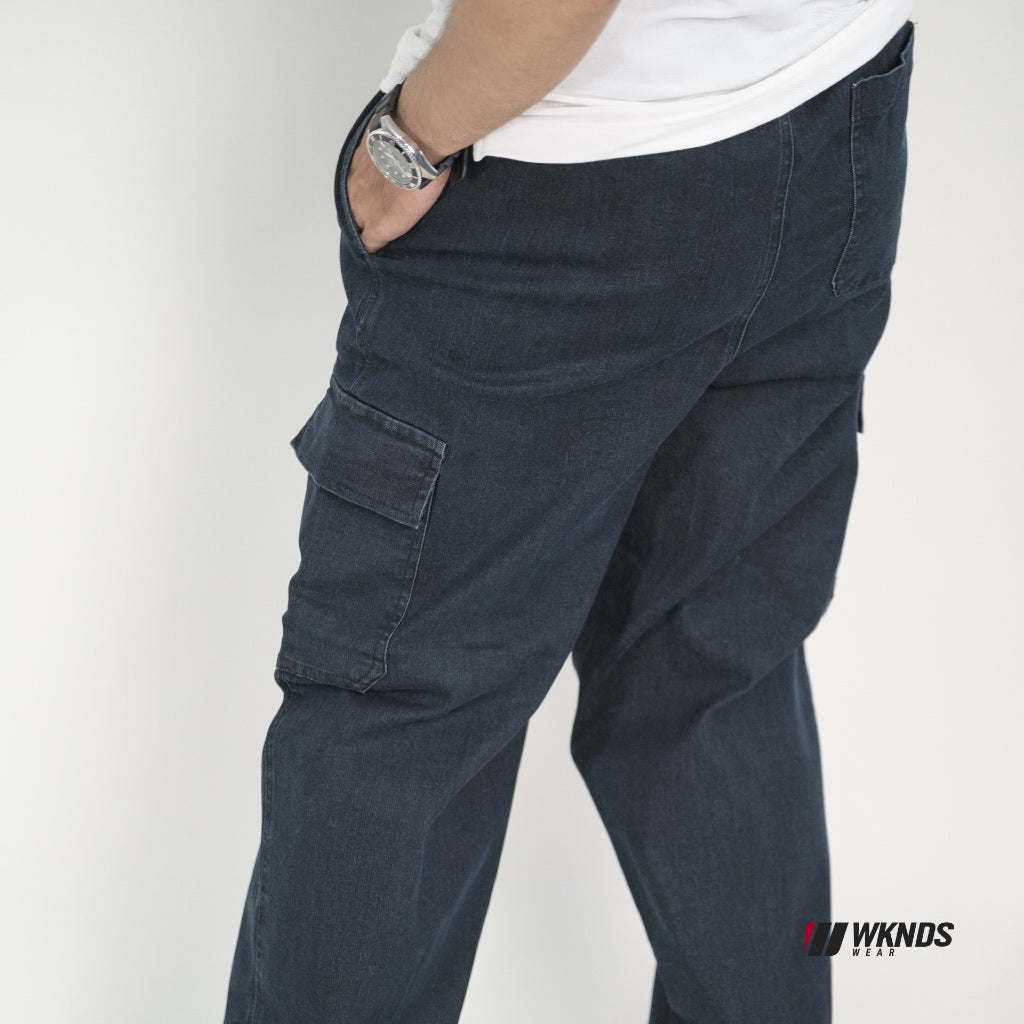 Denim Cargo Pants Straight Cut