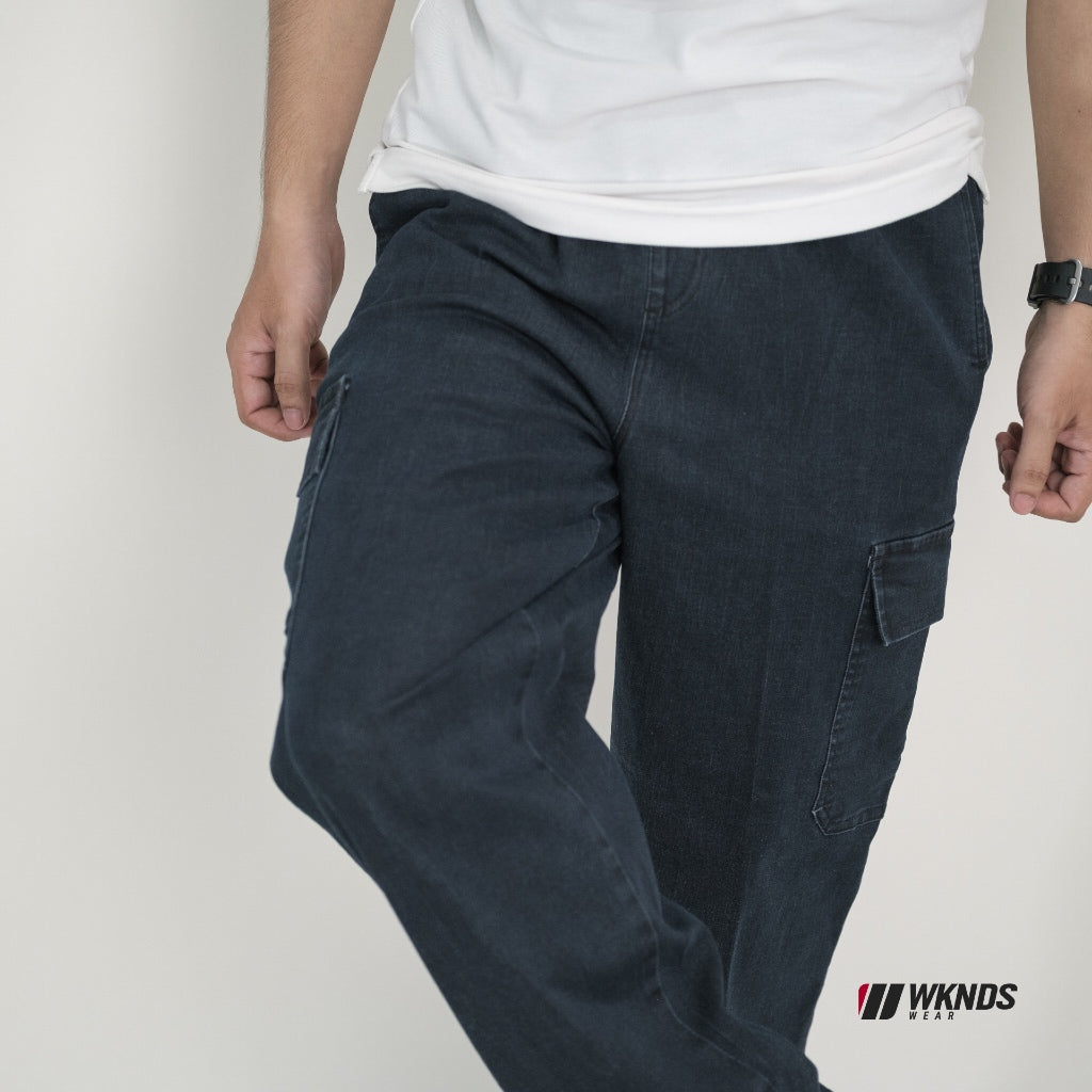 Denim Cargo Pants Straight Cut