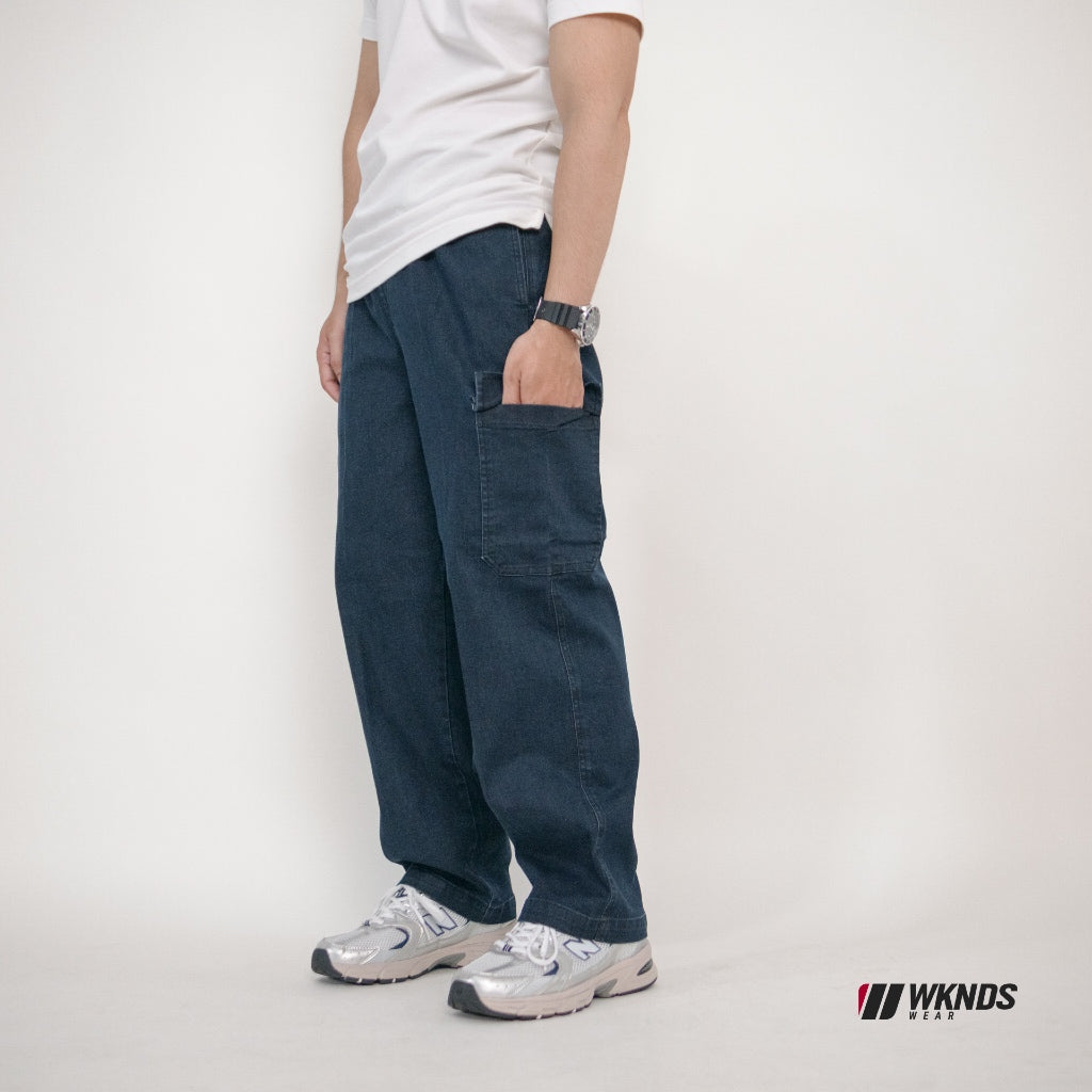 Denim Cargo Pants Straight Cut