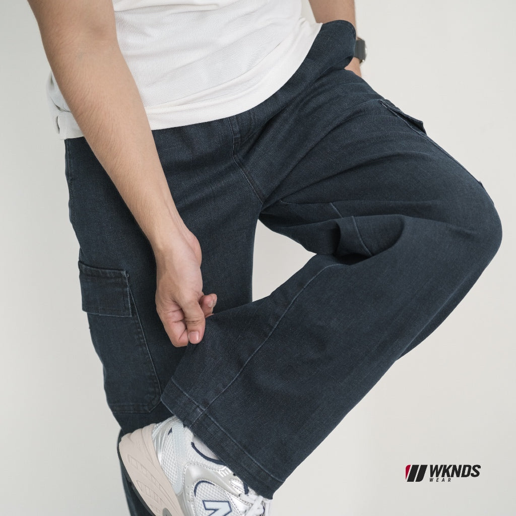 Denim Cargo Pants Straight Cut