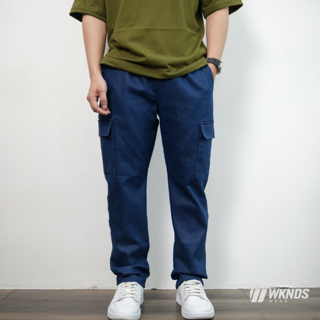 Denim Cargo Pants Straight Cut